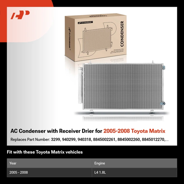 AC Condenser with Receiver Drier for 2005-2008 Toyota Matrix