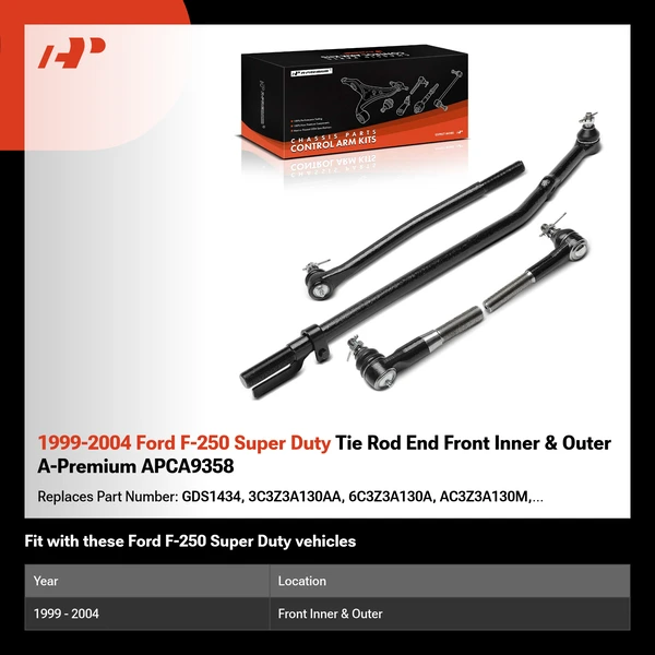 1999-2004 Ford F-250 Super Duty Tie Rod End Front Inner & Outer A-Premium APCA9358