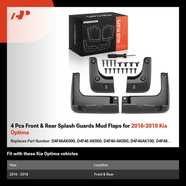 4 Pcs Front & Rear Splash Guards Mud Flaps for 2016-2018 Kia Optima