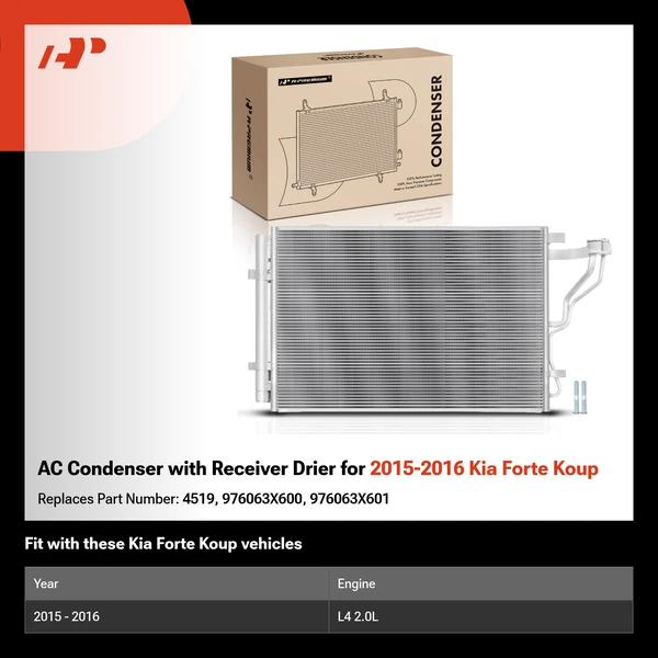 AC Condenser with Receiver Drier for 2015-2016 Kia Forte Koup