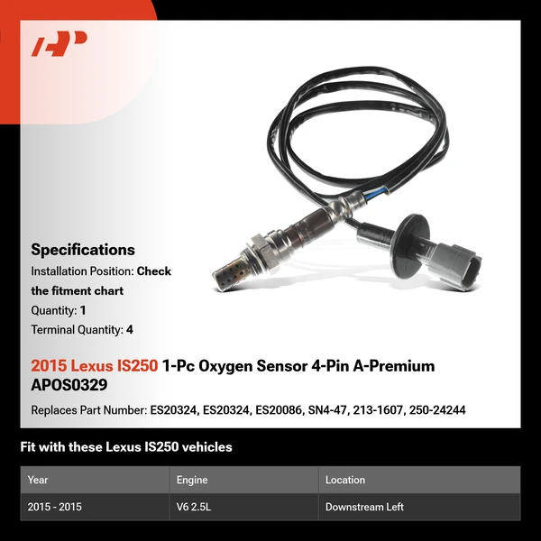 2015 Lexus IS250 1-Pc Oxygen Sensor 4-Pin A-Premium APOS0329