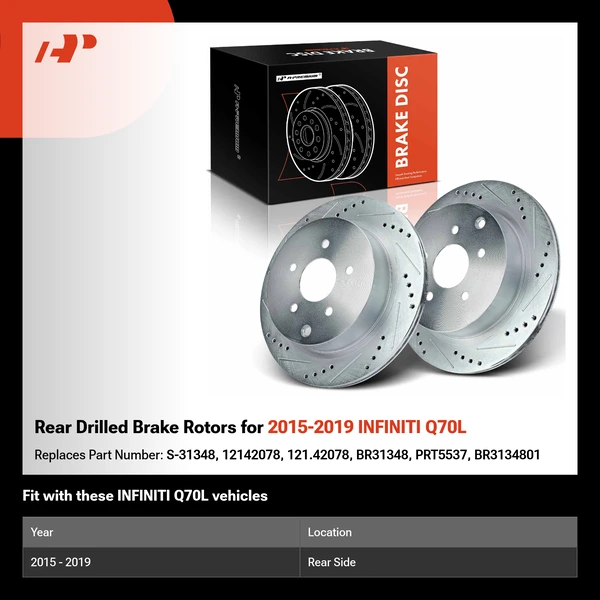 Rear Drilled Brake Rotors for 2015-2019 INFINITI Q70L
