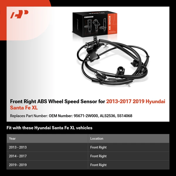 Front Right ABS Wheel Speed Sensor for 2013-2017 2019 Hyundai Santa Fe XL