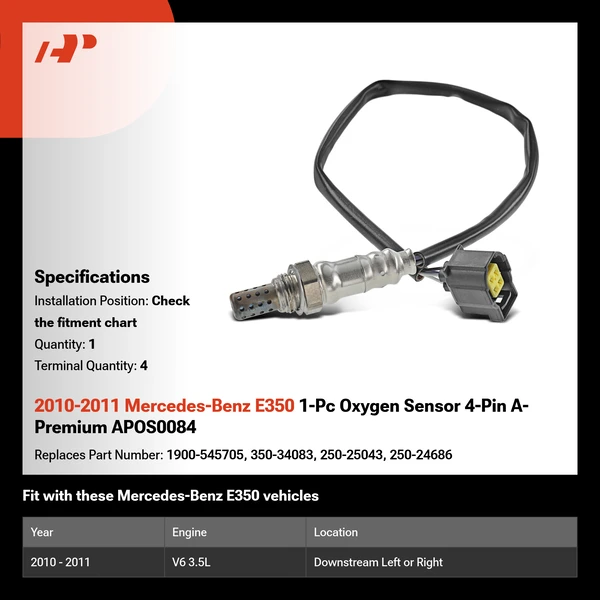 2010-2011 Mercedes-Benz E350 1-Pc Oxygen Sensor 4-Pin A-Premium APOS0084