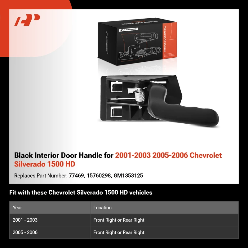 Black Interior Door Handle for 2001-2003 2005-2006 Chevrolet Silverado 1500 HD