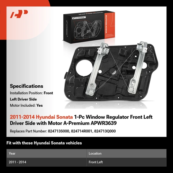 2011-2014 Hyundai Sonata 1-Pc Window Regulator Front Left Driver Side with Motor A-Premium APWR3639