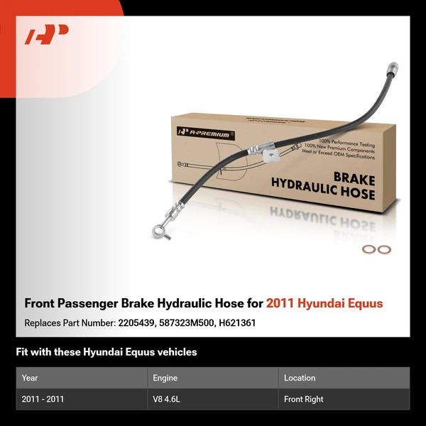 Front Passenger Brake Hydraulic Hose for 2011 Hyundai Equus