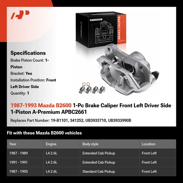 1987-1993 Mazda B2600 1-Pc Brake Caliper Front Left Driver Side 1-Piston A-Premium APBC2661
