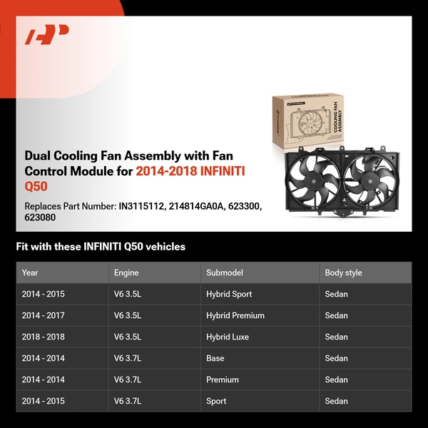 Dual Cooling Fan Assembly with Fan Control Module for 2014-2018 INFINITI Q50