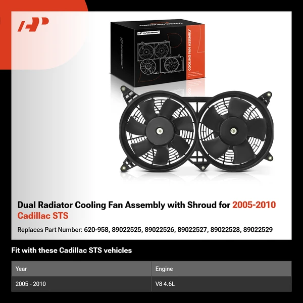Dual Radiator Cooling Fan Assembly with Shroud for 2005-2010 Cadillac STS