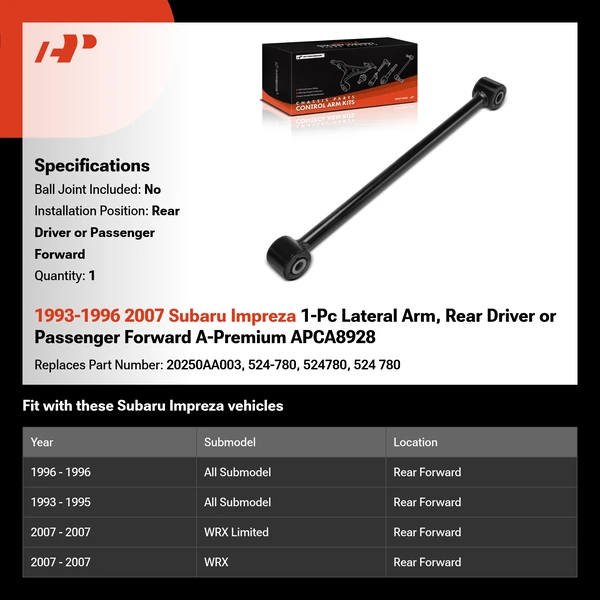 1993-1996 2007 Subaru Impreza 1-Pc Lateral Arm, Rear Driver or Passenger Forward A-Premium APCA8928