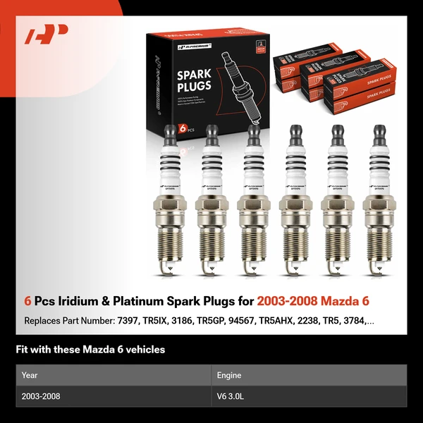 6 Pcs Iridium & Platinum Spark Plugs for 2003-2008 Mazda 6