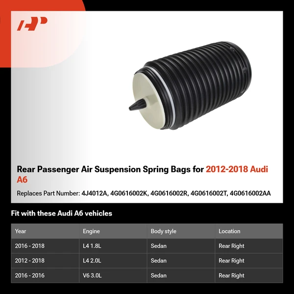 Rear Passenger Air Suspension Spring Bags for 2012-2018 Audi A6