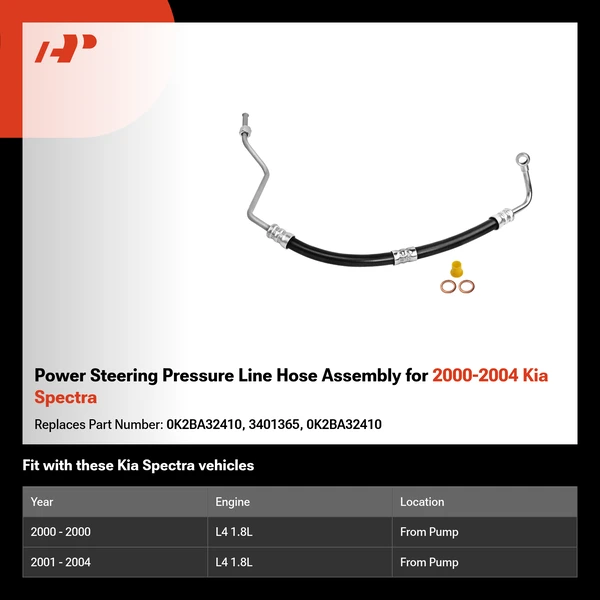 Power Steering Pressure Line Hose Assembly for 2000-2004 Kia Spectra