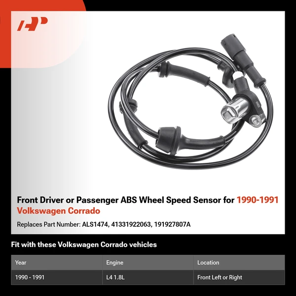 Front Driver or Passenger ABS Wheel Speed Sensor for 1990-1991 Volkswagen Corrado
