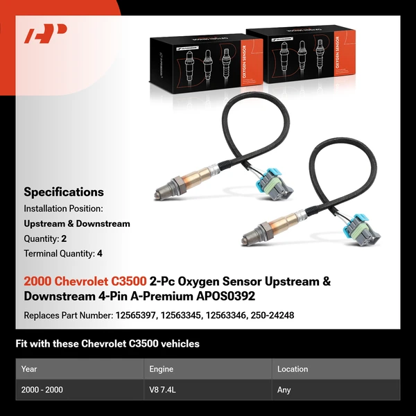 2000 Chevrolet C3500 2-Pc Oxygen Sensor Upstream & Downstream 4-Pin A-Premium APOS0392