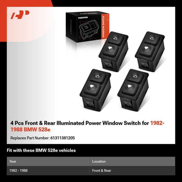 4 Pcs Front & Rear Illuminated Power Window Switch for 1982-1988 BMW 528e