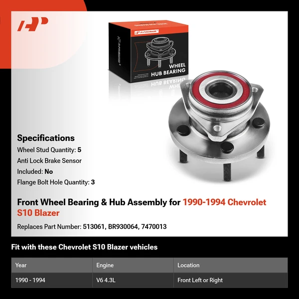 Front Wheel Bearing & Hub Assembly for 1990-1994 Chevrolet S10 Blazer