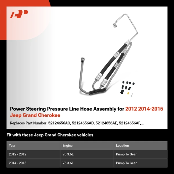 Power Steering Pressure Line Hose Assembly for 2012 2014-2015 Jeep Grand Cherokee