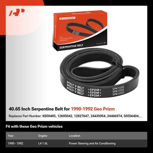 40.65 Inch Serpentine Belt for 1990-1992 Geo Prizm