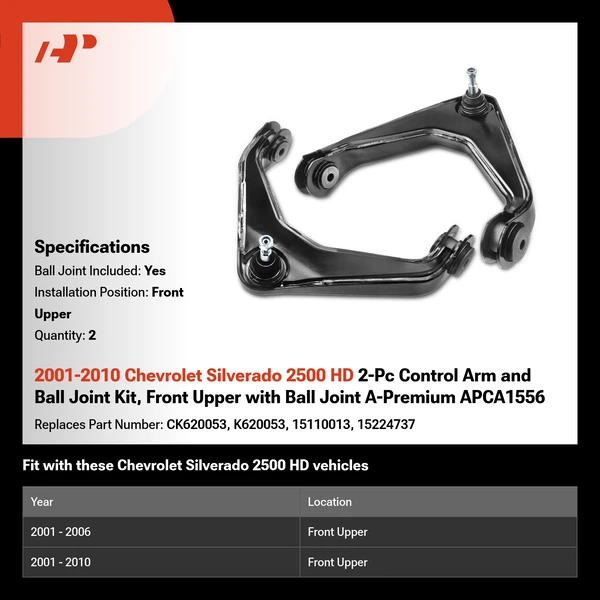 2001-2010 Chevrolet Silverado 2500 HD 2-Pc Control Arm and Ball Joint Kit, Front Upper with Ball Joint A-Premium APCA1556