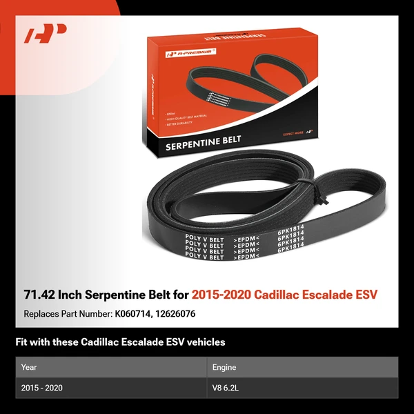 71.42 Inch Serpentine Belt for 2015-2020 Cadillac Escalade ESV