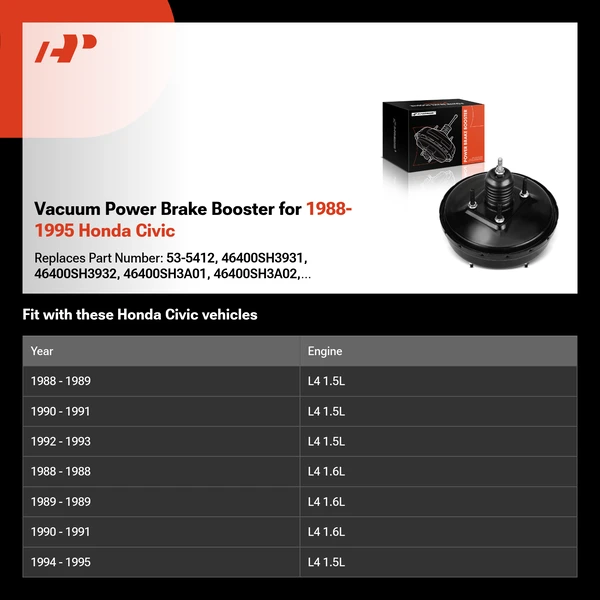 Vacuum Power Brake Booster for 1988-1995 Honda Civic