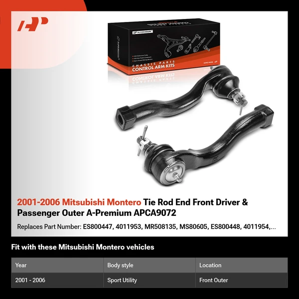 2001-2006 Mitsubishi Montero Tie Rod End Front Driver & Passenger Outer A-Premium APCA9072