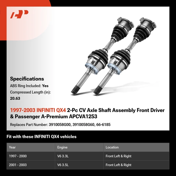 1997-2003 INFINITI QX4 2-Pc CV Axle Shaft Assembly Front Driver & Passenger A-Premium APCVA1253