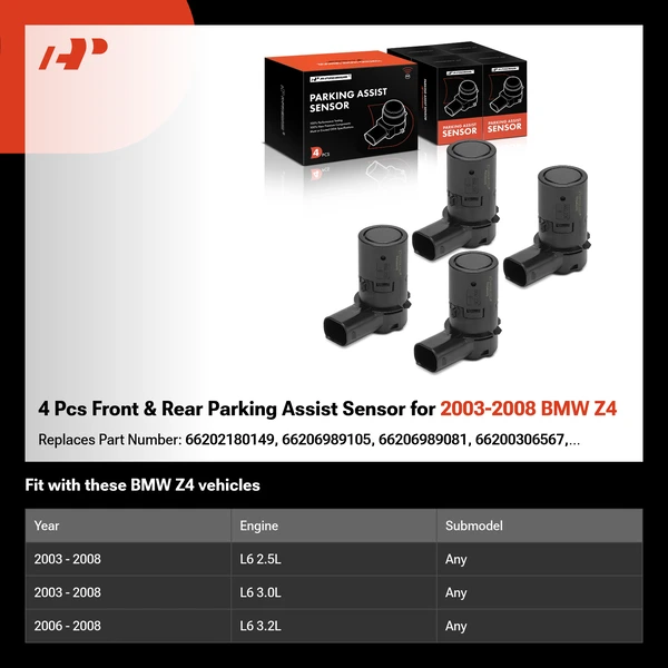 4 Pcs Front & Rear Parking Assist Sensor for 2003-2008 BMW Z4