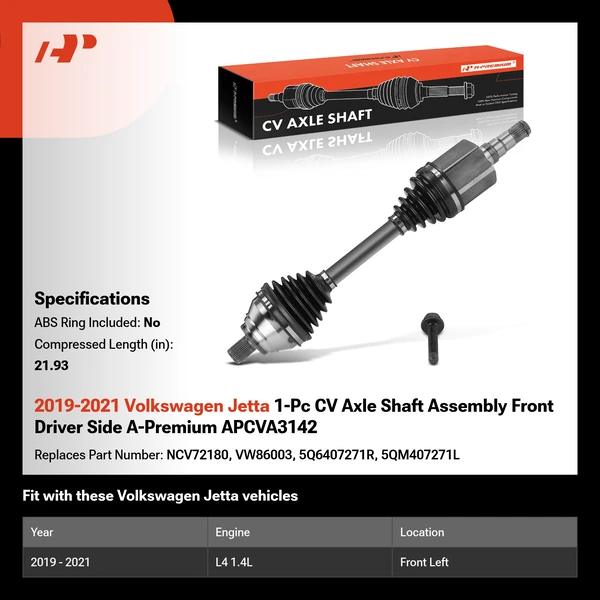 2019-2021 Volkswagen Jetta 1-Pc CV Axle Shaft Assembly Front Driver Side A-Premium APCVA3142