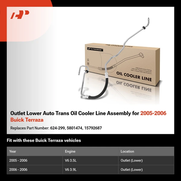 Outlet Lower Auto Trans Oil Cooler Line Assembly for 2005-2006 Buick Terraza