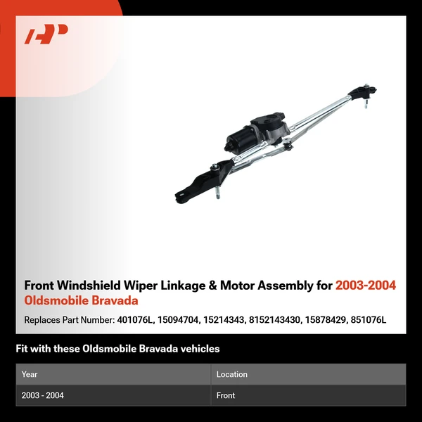 Front Windshield Wiper Linkage & Motor Assembly for 2003-2004 Oldsmobile Bravada