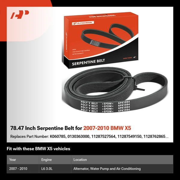 78.47 Inch Serpentine Belt for 2007-2010 BMW X5