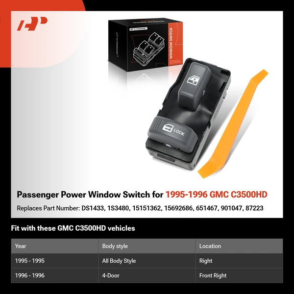 Passenger Power Window Switch for 1995-1996 GMC C3500HD