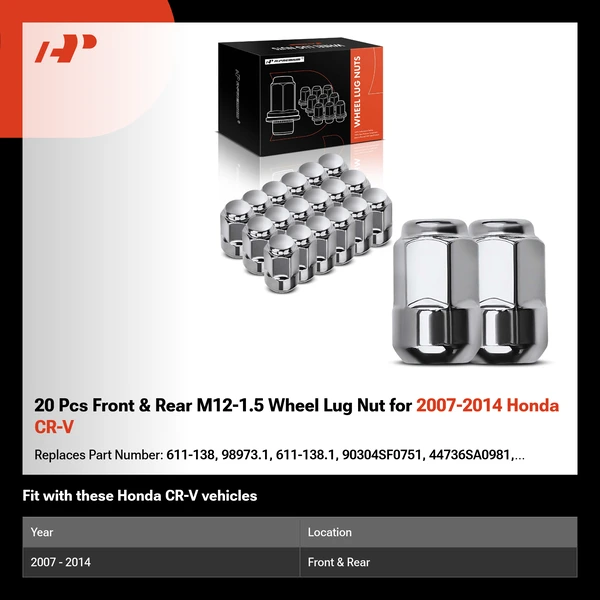 20 Pcs Front & Rear M12-1.5 Wheel Lug Nut for 2007-2014 Honda CR-V