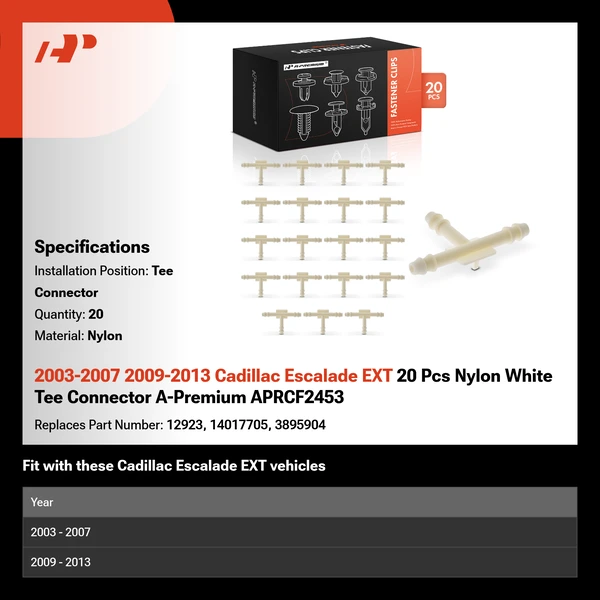 2003-2007 2009-2013 Cadillac Escalade EXT 20 Pcs Nylon White Tee Connector A-Premium APRCF2453