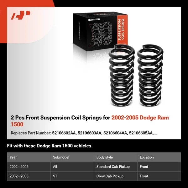 2 Pcs Front Suspension Coil Springs for 2002-2005 Dodge Ram 1500