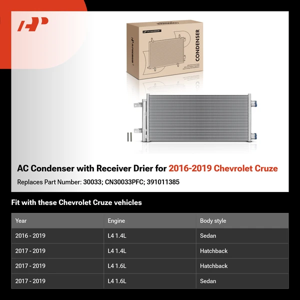 AC Condenser with Receiver Drier for 2016-2019 Chevrolet Cruze