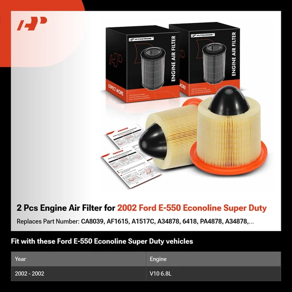 2 Pcs Engine Air Filter for 2002 Ford E-550 Econoline Super Duty
