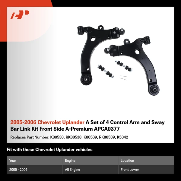 2005-2006 Chevrolet Uplander A Set of 4 Control Arm and Sway Bar Link Kit Front Side A-Premium APCA0377
