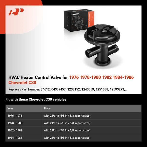 HVAC Heater Control Valve for 1976 1978-1980 1982 1984-1986 Chevrolet C30