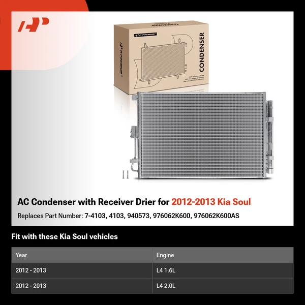 AC Condenser with Receiver Drier for 2012-2013 Kia Soul