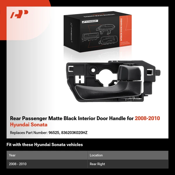 Rear Passenger Matte Black Interior Door Handle for 2008-2010 Hyundai Sonata