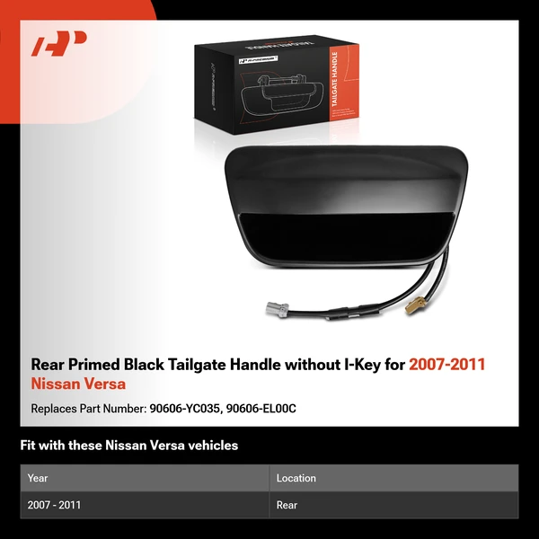 Rear Primed Black Tailgate Handle without I-Key for 2007-2011 Nissan Versa