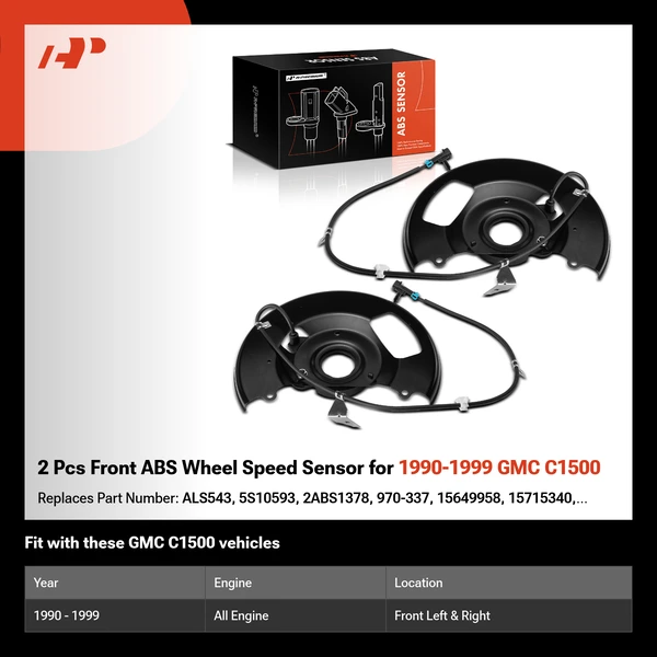 2 Pcs Front ABS Wheel Speed Sensor for 1990-1999 GMC C1500