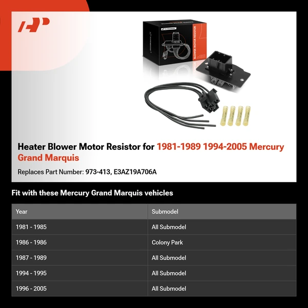 Heater Blower Motor Resistor for 1981-1989 1994-2005 Mercury Grand Marquis