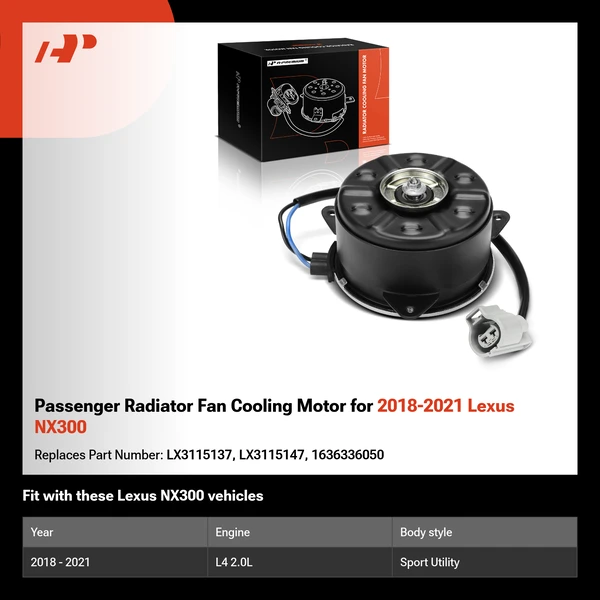Passenger Radiator Fan Cooling Motor for 2018-2021 Lexus NX300