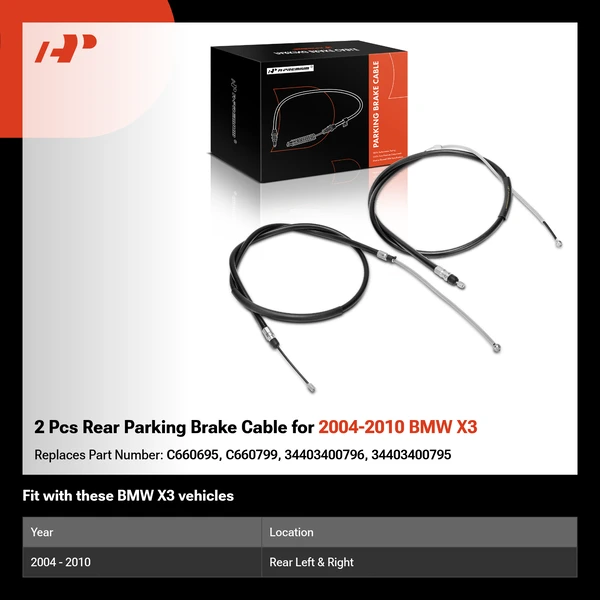 2 Pcs Rear Parking Brake Cable for 2004-2010 BMW X3