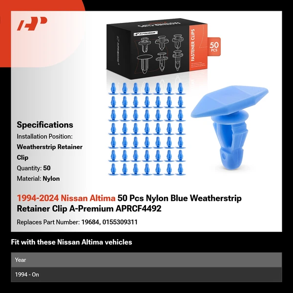 1994-2024 Nissan Altima 50 Pcs Nylon Blue Weatherstrip Retainer Clip A-Premium APRCF4492